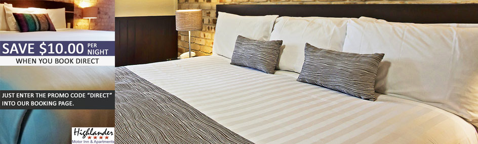 Luxurious King sized Pillowtop Pocket Coil beds in Highlander Motor Inn’s King Spa Suites