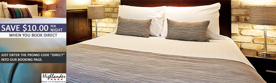 The Highlander Motor Inn’s Executive rooms feature Pillowtop Pocket Coil queen beds for your comfort