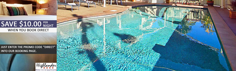 Relax and enjoy our  Solar heated salt water swimming Pool at Highlander Motor Inn